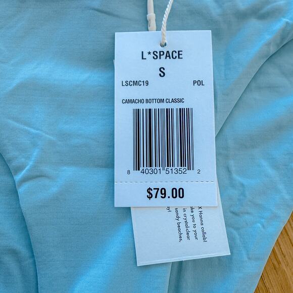 L Space Bikini Bottom Small Blue Camacho Y2K Minimalist Beach Swim Eco Chic NWT - Picture 4 of 6